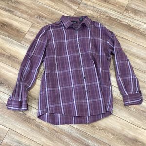 Axist Men’s Purple Plaid Long Sleeve Button Down Dress Shirt Size L